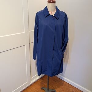Eileen Fisher Size L Royal Blue Spring Fall A-line Lined Rain Coat 3/4 Jacket